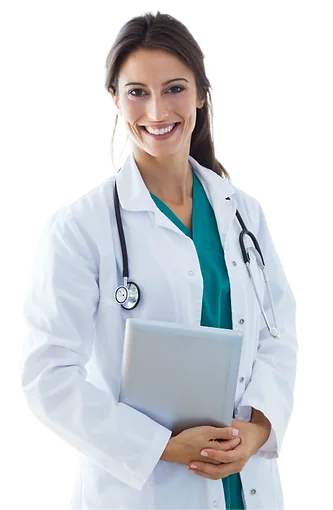A smiling care professional in scrubs, from the Malker Trusted Care site